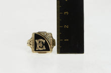Load image into Gallery viewer, 10K Art Deco Black Onyx Diamond E Monogram Ring Yellow Gold