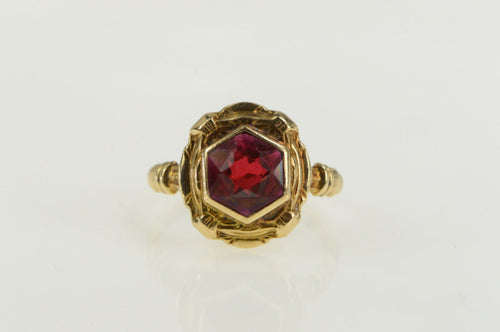 10K Victorian Ornate Garnet Solitaire Engagement Ring Yellow Gold