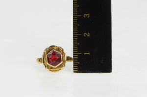 10K Victorian Ornate Garnet Solitaire Engagement Ring Yellow Gold