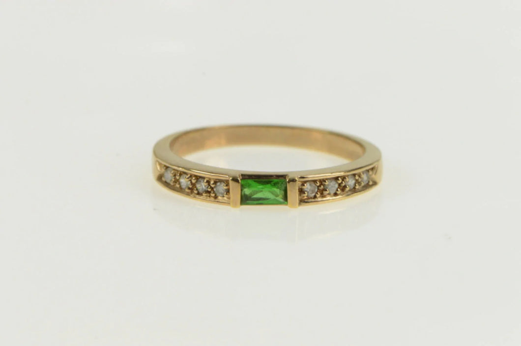 14K Syn. Emerald Diamond Accent Stackable Band Ring Yellow Gold