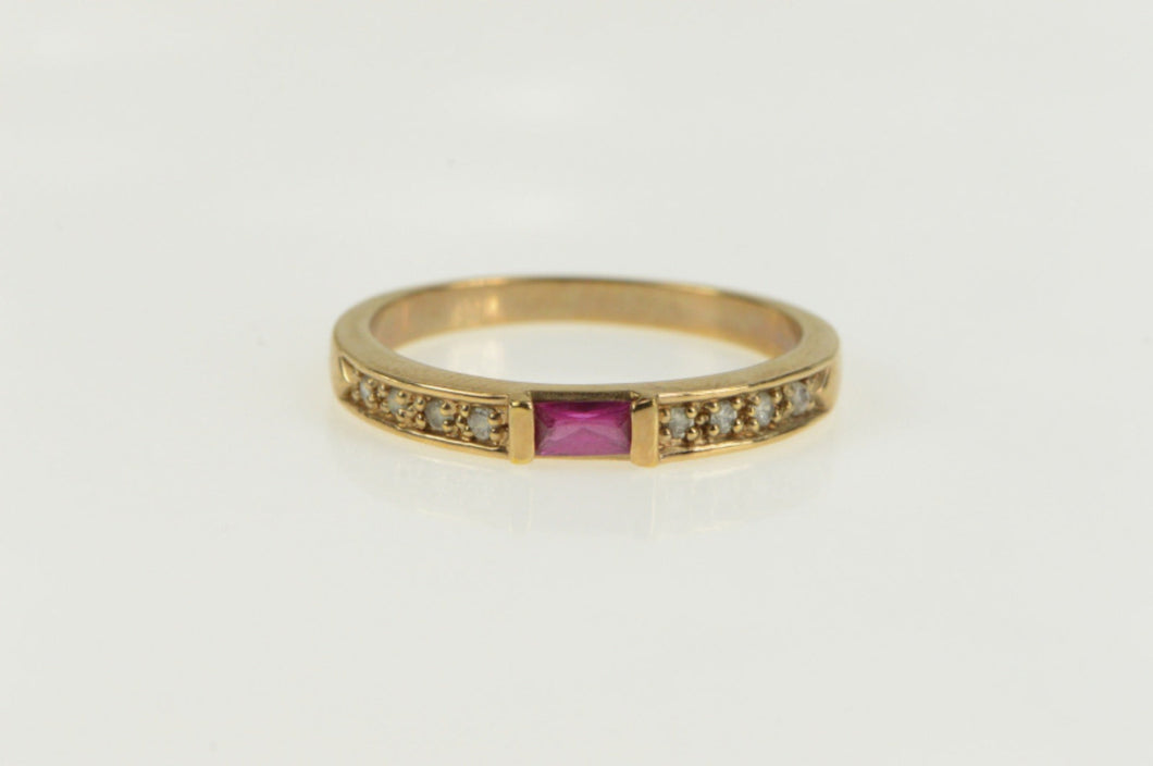 14K Emerald Syn. Ruby Diamond Stackable Band Ring Yellow Gold