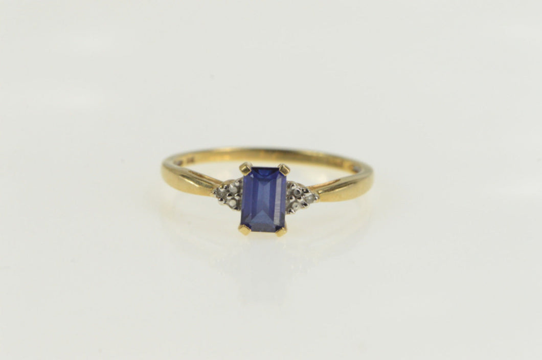 10K Syn. Sapphire Diamond Accent Classic Ring Yellow Gold