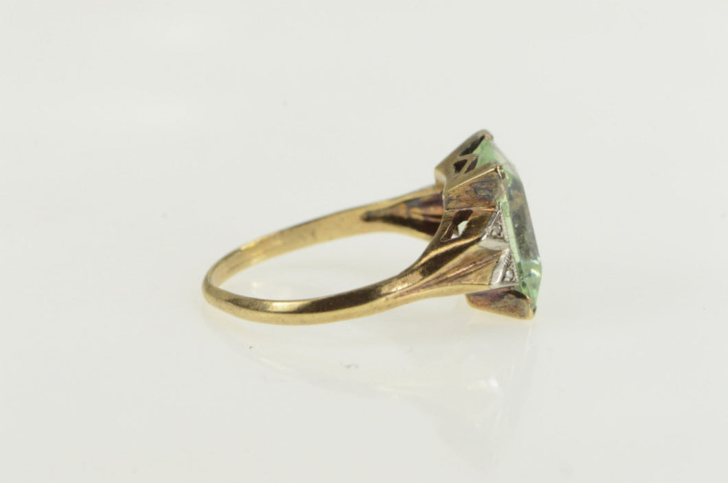 10K 1940's Ornate Sim. Prasiolite Diamond Ring Yellow Gold