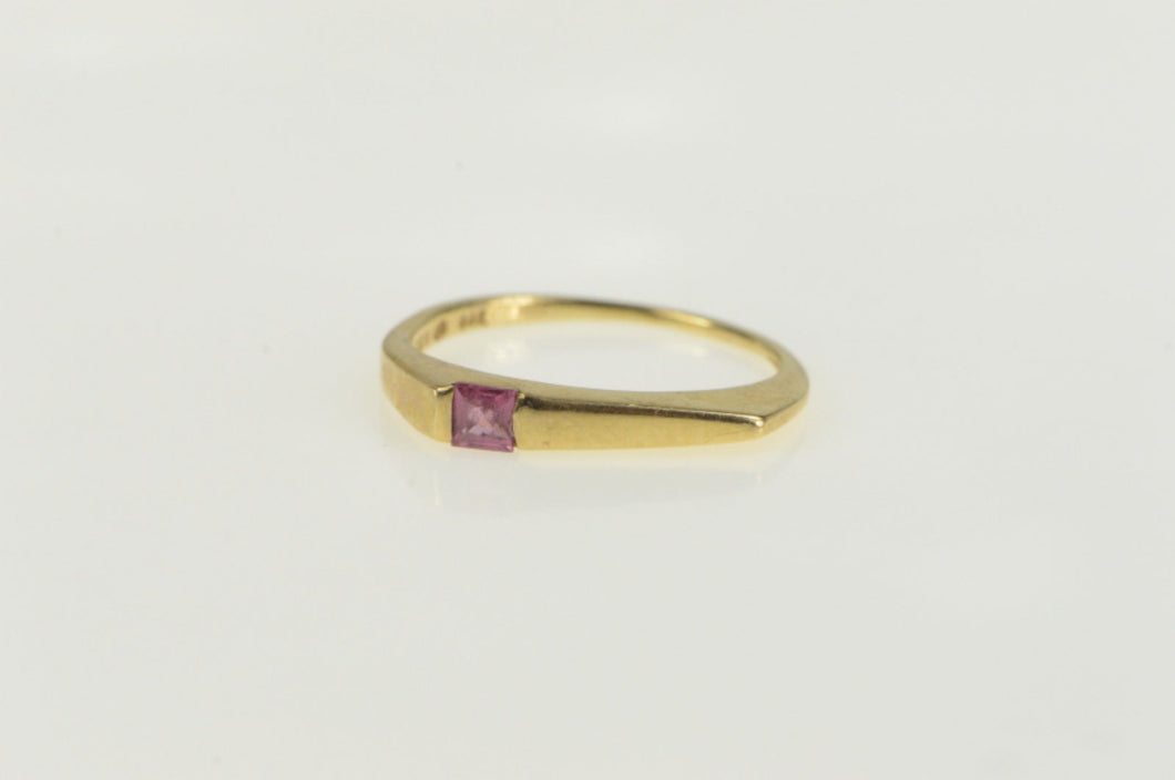 14K Princess Ruby Inset Squared Band Ring Yellow Gold