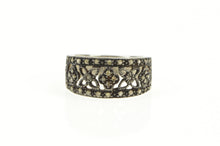 Load image into Gallery viewer, Sterling Silver Fancy Diamond Ornate Floral Lattice Band Ring