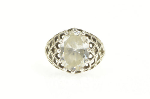 Sterling Silver Oval Solitaire Criss Cross Lattice Statement Ring