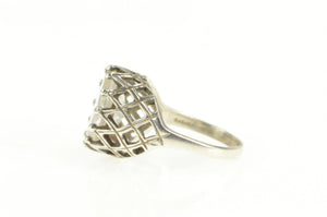 Sterling Silver Oval Solitaire Criss Cross Lattice Statement Ring
