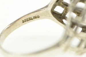 Sterling Silver Oval Solitaire Criss Cross Lattice Statement Ring