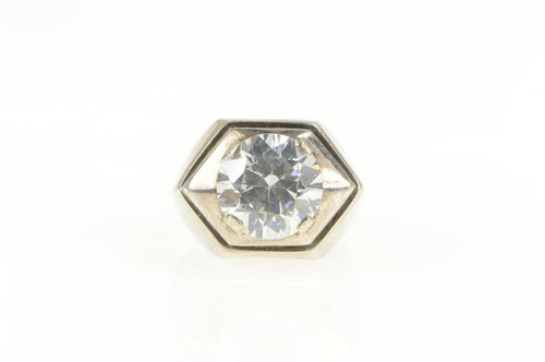 Sterling Silver Round Solitaire Chunky Squared Statement Ring