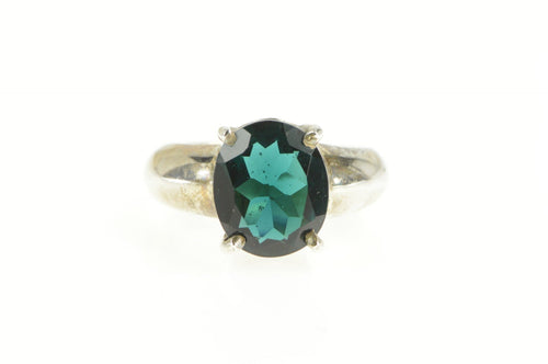 Sterling Silver Syn. Sapphire Solitaire Cocktail Statement Ring