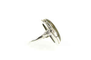 Sterling Silver Oval Labradorite Cabochon Floral Accent Ring
