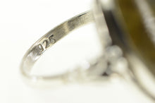 Load image into Gallery viewer, Sterling Silver Oval Labradorite Cabochon Floral Accent Ring