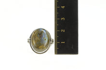 Load image into Gallery viewer, Sterling Silver Oval Labradorite Cabochon Floral Accent Ring