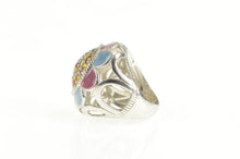 Load image into Gallery viewer, Sterling Silver Pave Rainbow Enamel Flower Cocktail Ring