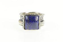 Load image into Gallery viewer, Sterling Silver Squared Lapis Lazuli Busy Spinner Statement Ring