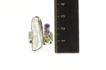 Load image into Gallery viewer, Sterling Silver Ornate Blister Pearl Peridot Garnet Abstract Ring