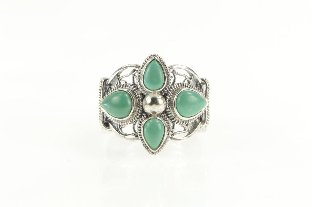 Sterling Silver Pear Turquoise Ornate Filigree Statement Ring