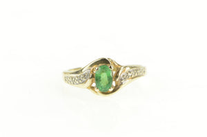 10K Oval Natural Emerald Diamond Accent Bypass Ring Yellow Gold