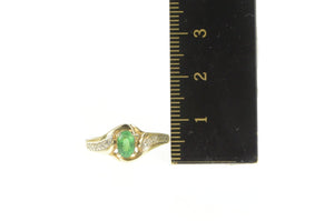 10K Oval Natural Emerald Diamond Accent Bypass Ring Yellow Gold