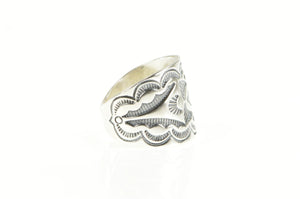 Sterling Silver Navajo Ornate Stamped Native American Band Ring