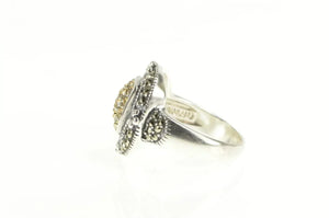 Sterling Silver Pave Sim. Citrine Marcasite Squared Statement Ring
