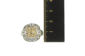 Sterling Silver Pave Sim. Citrine Marcasite Squared Statement Ring