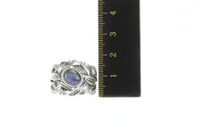 Load image into Gallery viewer, Sterling Silver Oval Syn. Opal Ornate Leaf Cluster Statement Ring