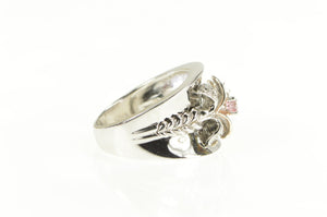Sterling Silver Retro Floral Pink & White CZ Lily Flower Ring