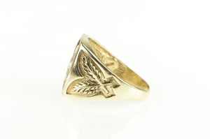 10K Pave Diamond Encrusted Eagle Statement Ring Yellow Gold