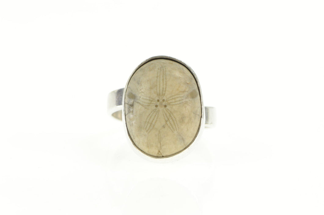 Sterling Silver Sand Dollar Cabochon Beach Ocean Motif Ring