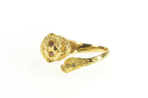 18K Ruby Eyed Diamond Chinese Lion Wrap Ring Yellow Gold