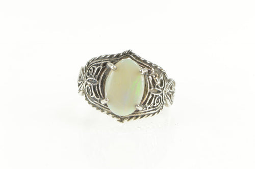 Sterling Silver Natural Opal Ornate Filigree Statement Ring