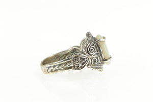 Sterling Silver Natural Opal Ornate Filigree Statement Ring