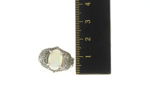 Sterling Silver Natural Opal Ornate Filigree Statement Ring