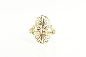 14K Diamond Cut Two Tone Filigree Statement Ring Yellow Gold
