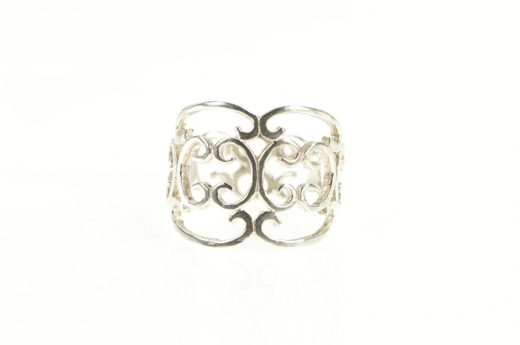 Sterling Silver Ornate Scroll Filigree Statement Band Ring