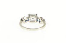 Load image into Gallery viewer, Sterling Silver Asscher Syn. Sapphire Ornate Travel Engagement Ring