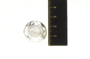 Sterling Silver Round Rose Quartz Cabochon Ornate Cocktail Ring