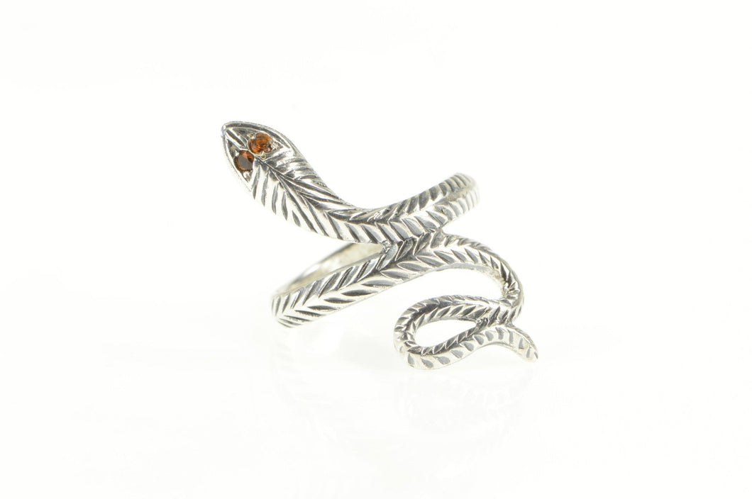 Sterling Silver Garnet Eyed Snake Serpent Wrap Statement Ring