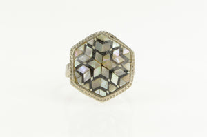 Sterling Silver Mother of Pearl Black Onyx Star Mosaic Inlay Ring