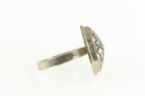 Sterling Silver Mother of Pearl Black Onyx Star Mosaic Inlay Ring