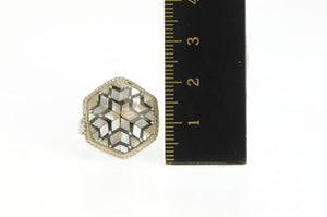 Sterling Silver Mother of Pearl Black Onyx Star Mosaic Inlay Ring
