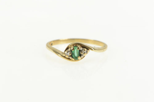 10K Emerald Diamond Cluster Accent Bypass Ring Yellow Gold