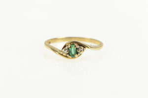 10K Emerald Diamond Cluster Accent Bypass Ring Yellow Gold