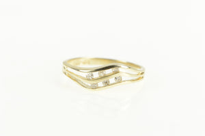 10K Diamond Wavy Channel Statement Band Ring Yellow Gold