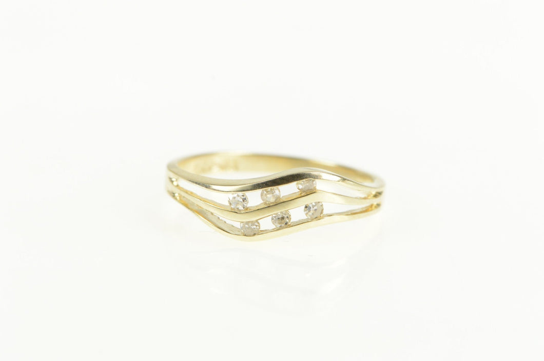 10K Diamond Wavy Channel Statement Band Ring Yellow Gold