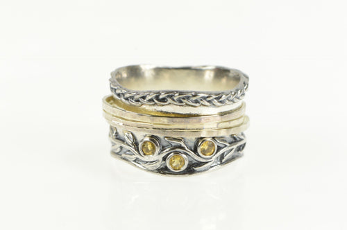 Sterling Silver Two Tone Ornate Natural Vine Spinner Band Ring