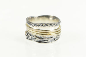 Sterling Silver Two Tone Ornate Natural Vine Spinner Band Ring