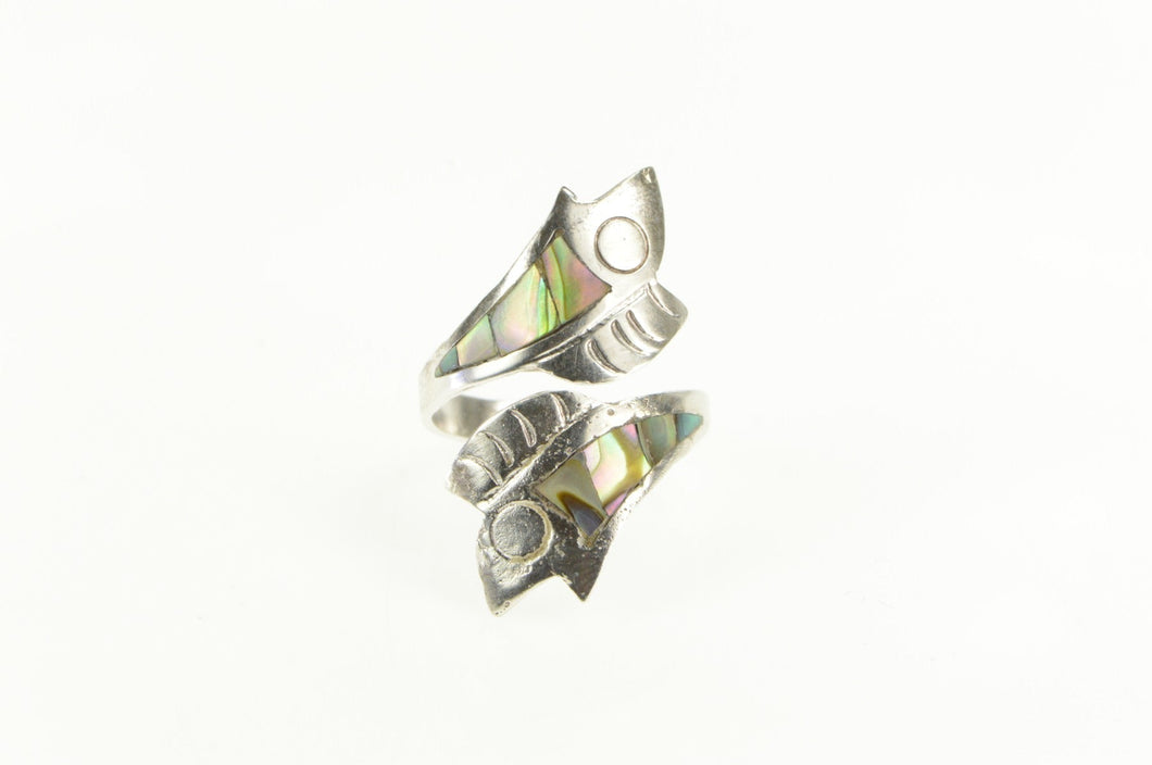 Sterling Silver Abalone Sea Shell Wrap Bypass Statement Ring