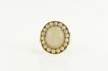 Load image into Gallery viewer, 14K Victorian Natural Opal Pearl Halo Cocktail Ring Yellow Gold